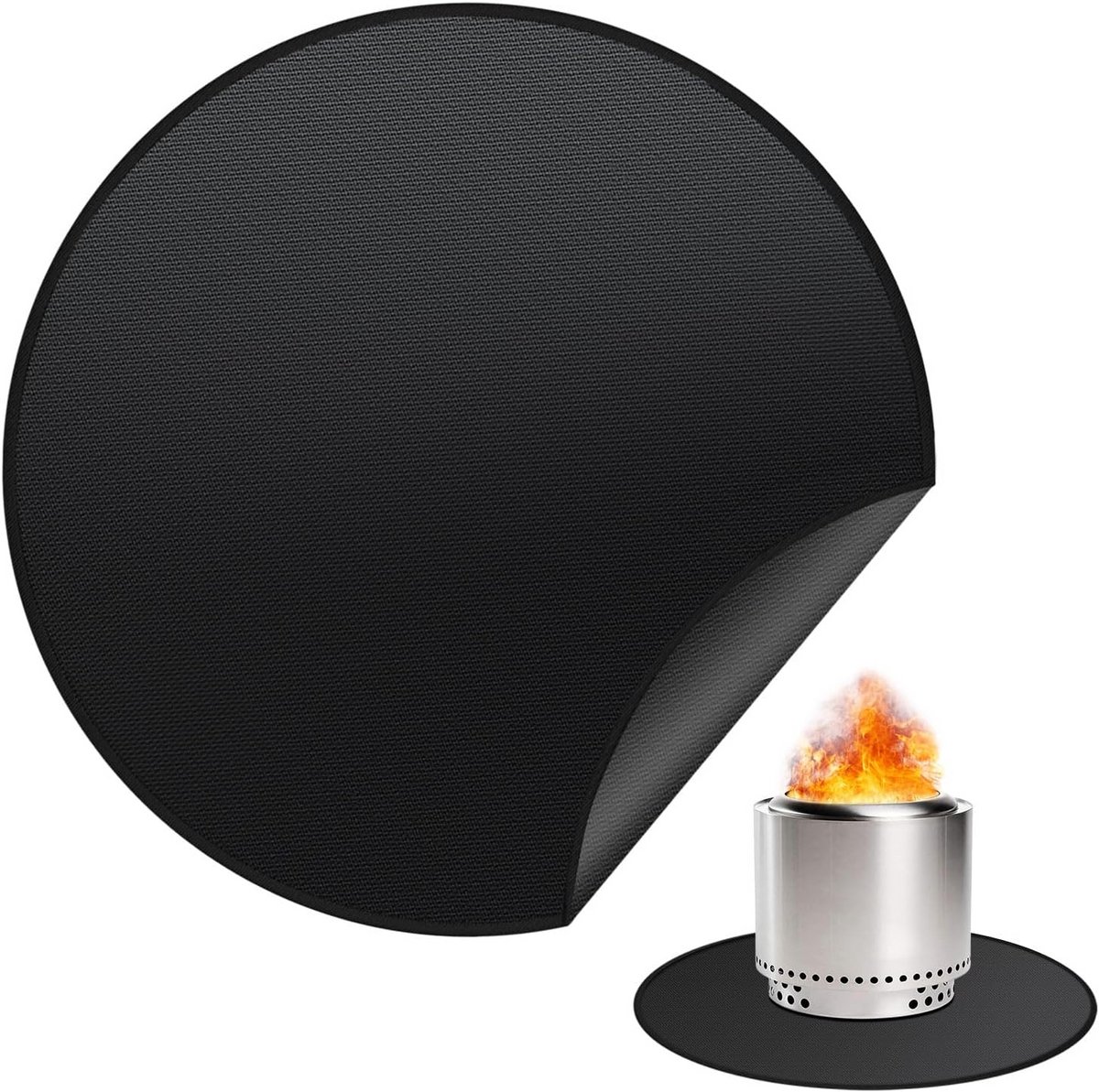 Vuurkorfmat Rond - Ondergrillmat Vuurvaste Mat - Terras Beschermen - Dubbele Glasvezel Laag - 91 cm Diameter - Zwart