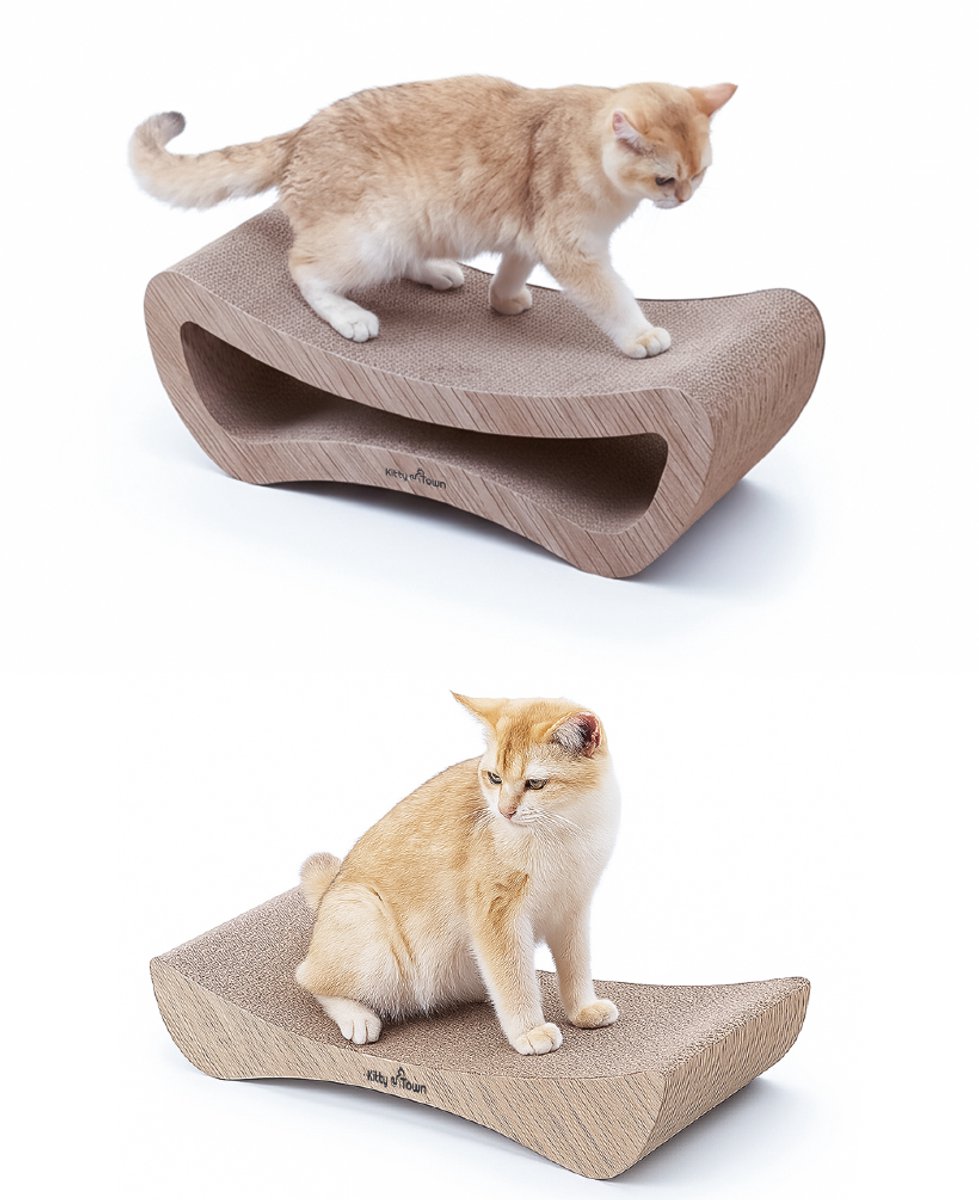 Kitty Town Duo Krabkarton Sofa Licht Eiken – Krabpaal / Krabmeubel voor Katten