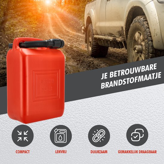 Jerrycan 10 Liter Rood – Set van 3 – UN-gekeurde Brandstof Jerrycans Voor Benzine en Diesel – Inclusief Lange Schenktuit en Vulslang – Lekvrije Kunststof Benzinetank jerrycan