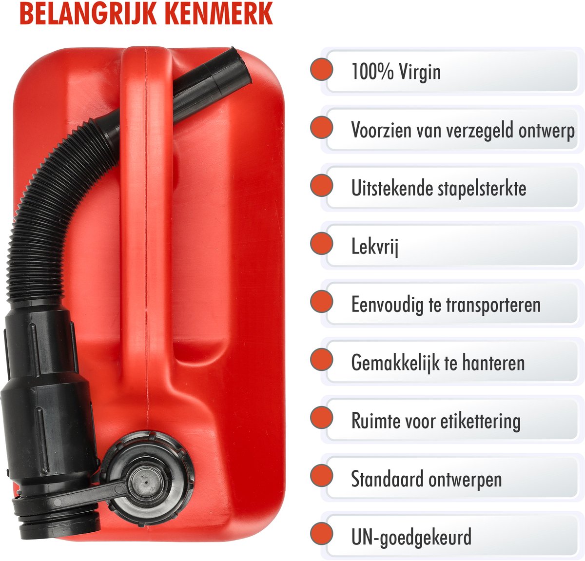 Kunststof jerrycan 10 liter un-gekeurd geschikt voor brandstof