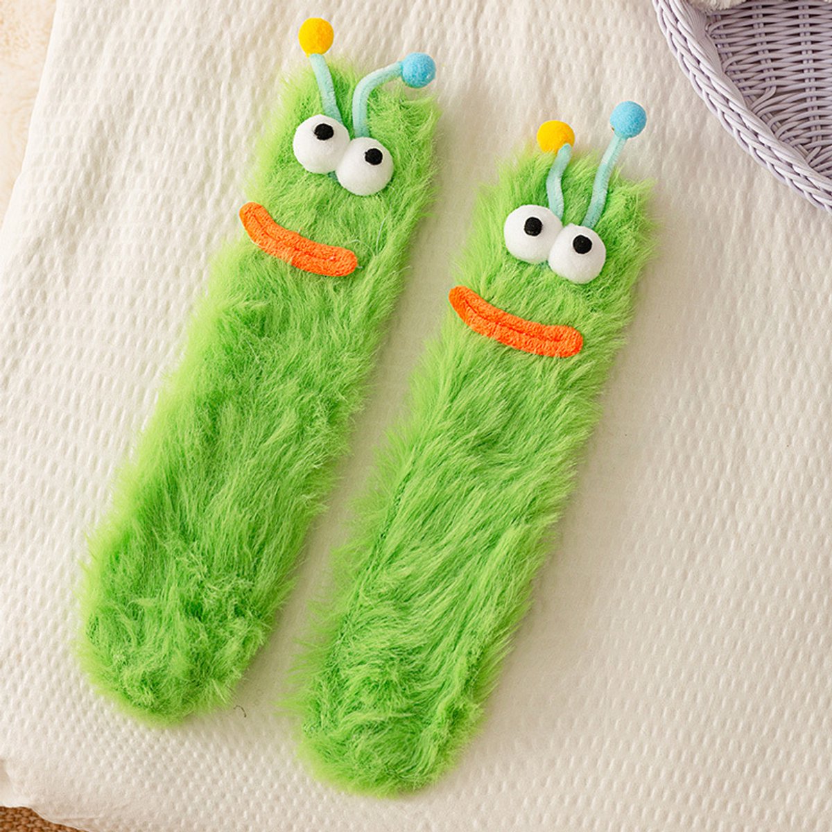 Kraftverdia Sokken Dames 3D Monster Sokken Slaapsok Fuzzy Grappige Sokken Casual Katoenen Sokken One Groen