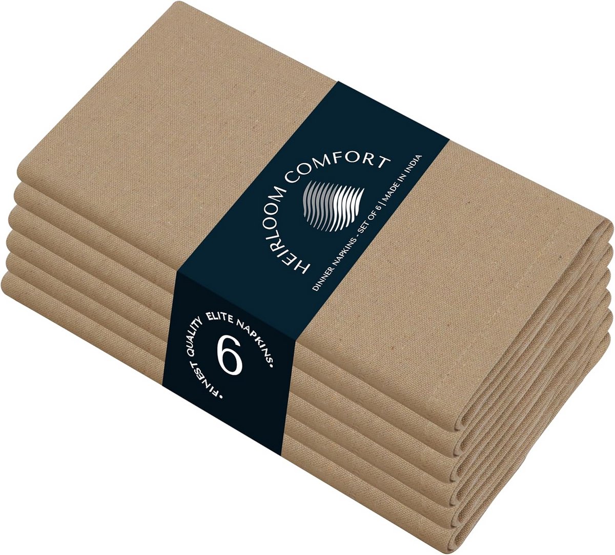 Set van 6 Beige Katoenen Servetten 43x43 cm Zacht Wasbaar Herbruikbaar