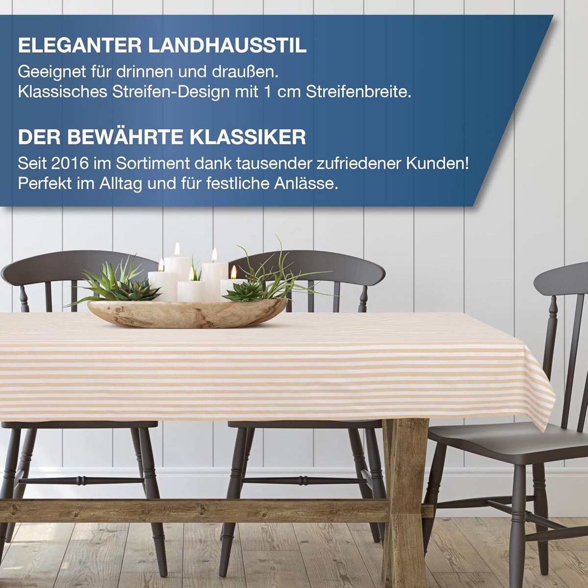 Katoenen Tafelkleed 130x160 cm Beige Wit Gestreept Hoge Kwaliteit