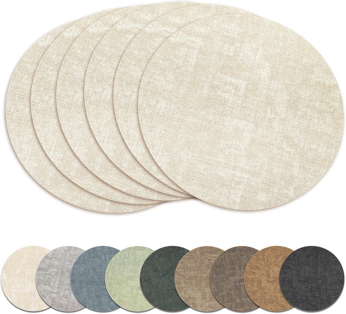 Set van 6 Ronde Placemats Vinyl Hittebestendig en Afveegbaar