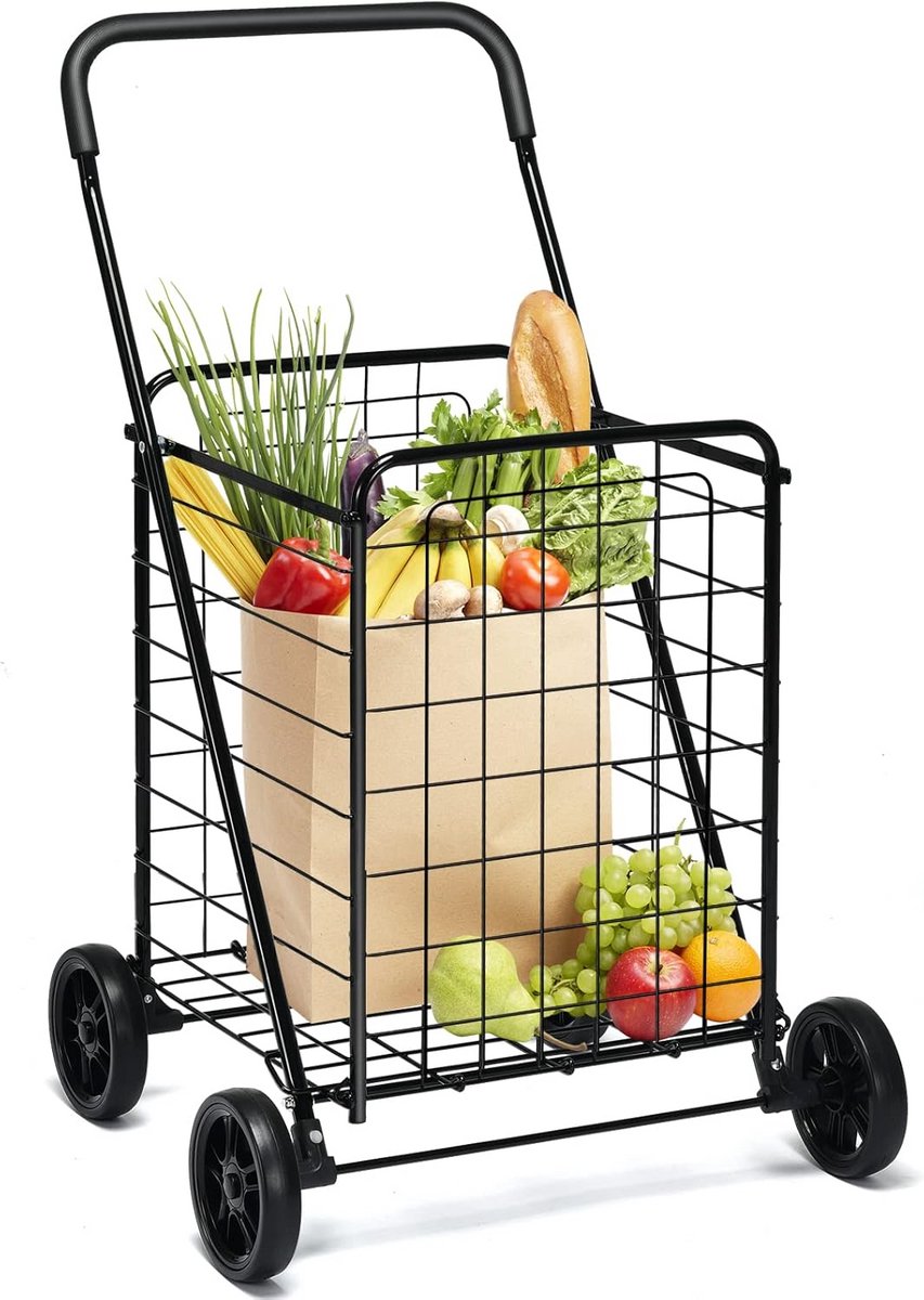 Opvouwbare Winkelwagen met Duurzaam Stalen Frame en Flexibele Wielen