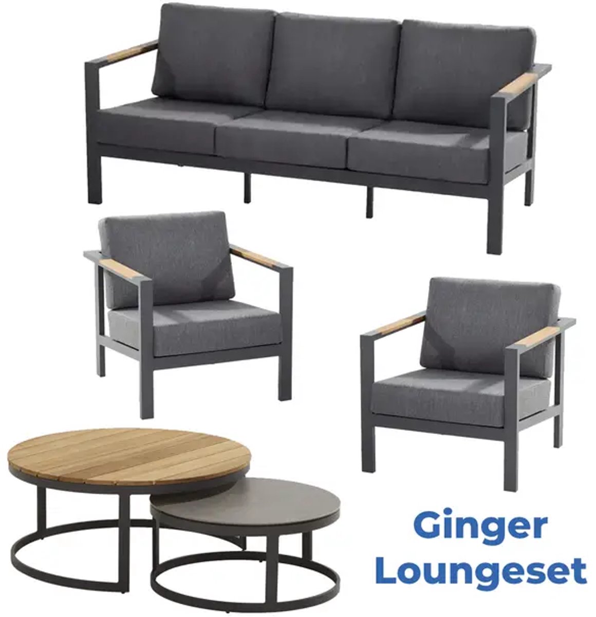 4 Seasons Outdoor Ginger loungeset met ronde salontafel - antraciet