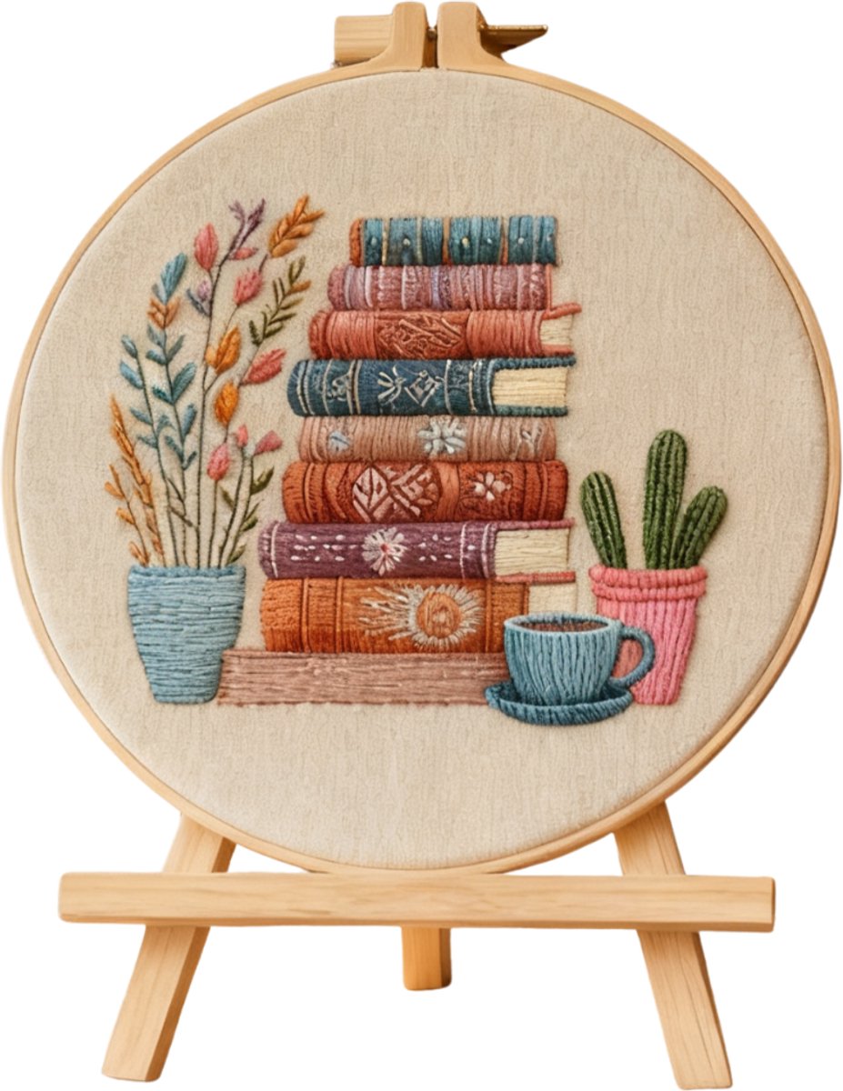 PREMIUM Borduurpakket voor volwassenen – DIY decoratie – Creatieve borduurset – Borduren - Boeken - Tea & Tales