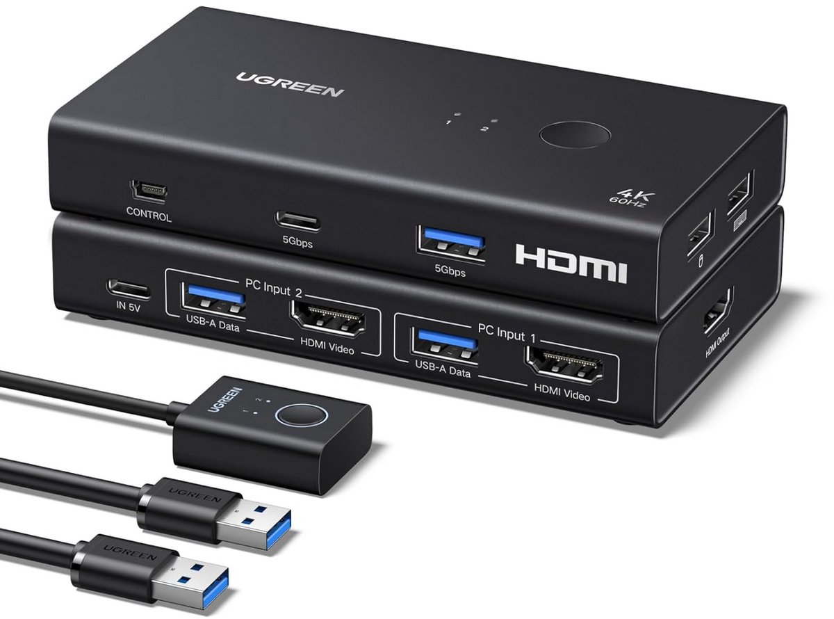 KVM Switch HDMI 2.0 voor 2 PC's naar 1 Monitor 4K@60Hz met 4 USB 3.0 Poorten