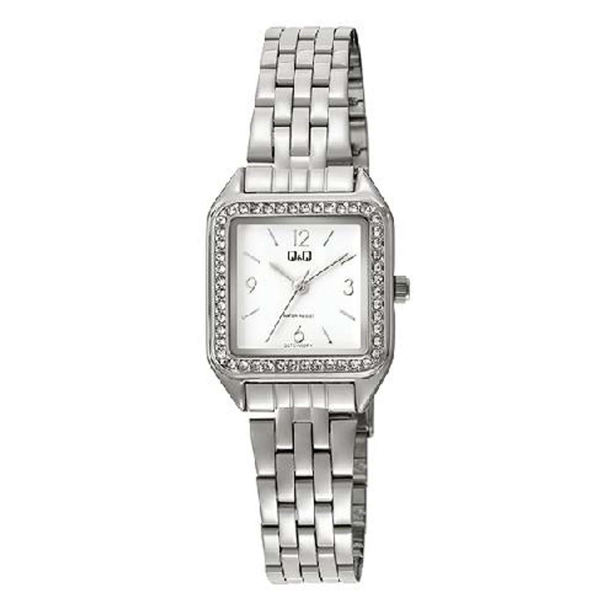 QQ-dames horloge-model q27c-003py-vierkant-kristal-3bar water dicht-afmeting 24 x 24 mm