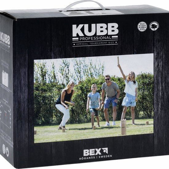Foto: Bex kubb pro zweeds vikingschaak premium buitenspel massief rubberhout koning met houtkleurige kroon vanaf 8 jaar inclusief draagtas