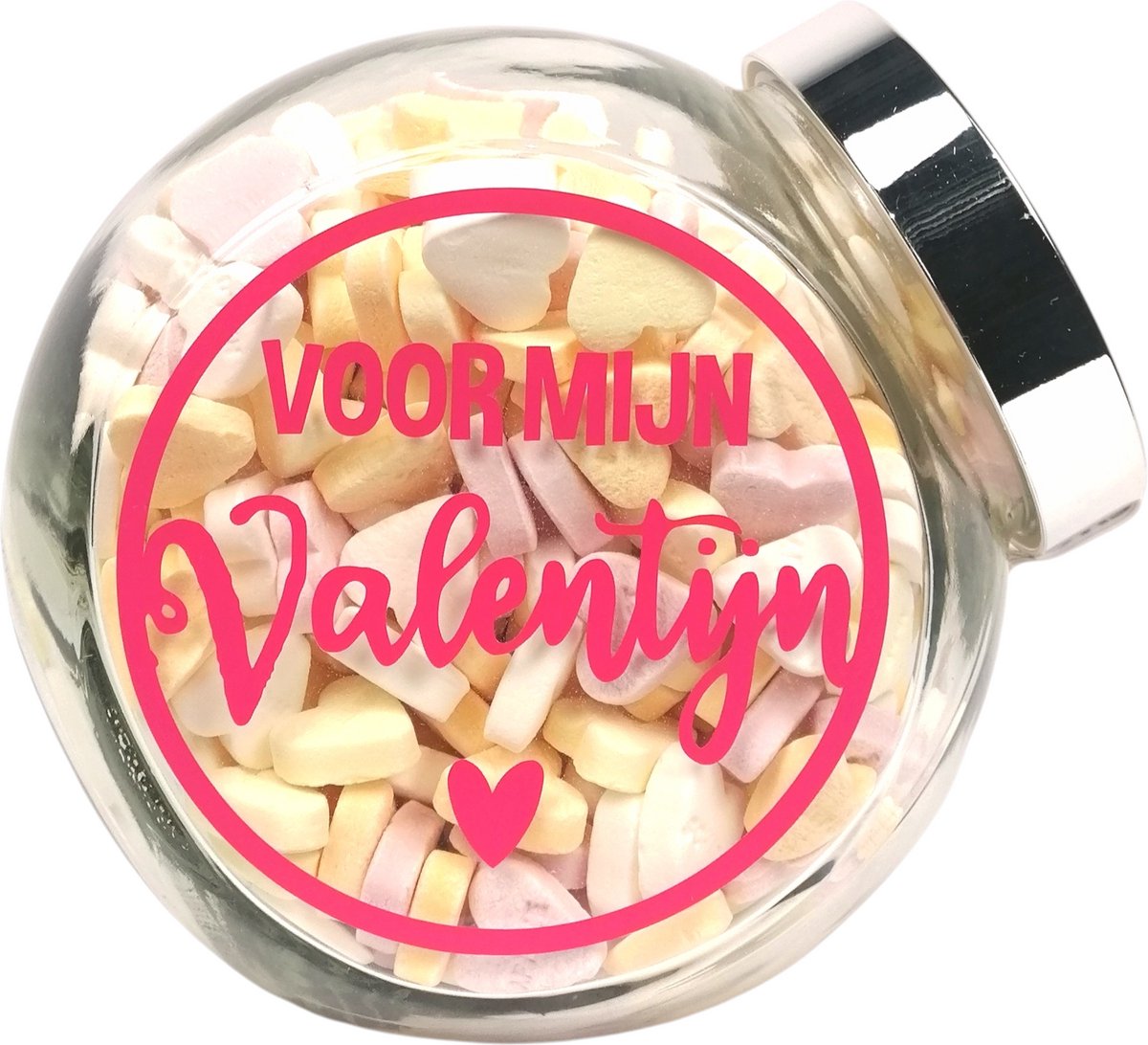 Valentijn Cadeau -  Snoeppot, gevuld met hartjes "voor mijn Valentijn" - Valentijnsdag