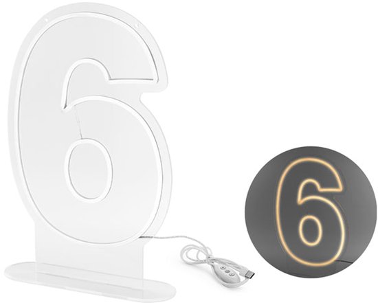 Neon LED - nummer '6', wit, 50cm | bol