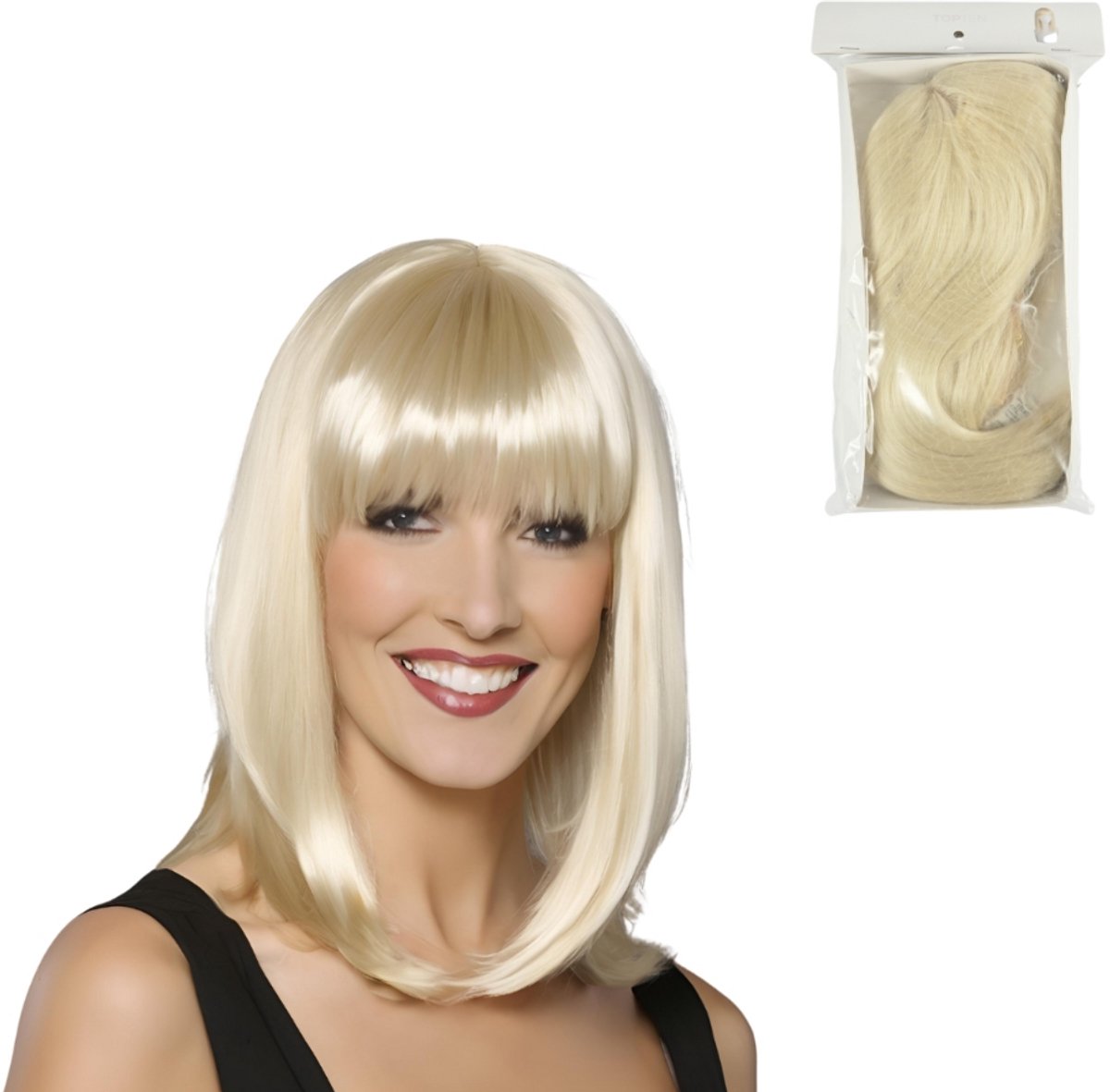 Pruik halflang blond one size