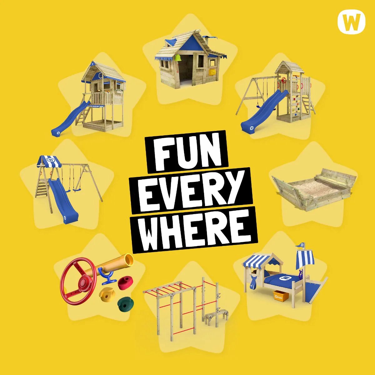 WICKEY speeltoestel klimtoestel Smart Cave met schommel & rode glijbaan, outdoor klimtoren voor kinderen met zandbak, ladder & speelaccessoires voor de tuin — afbeelding 12