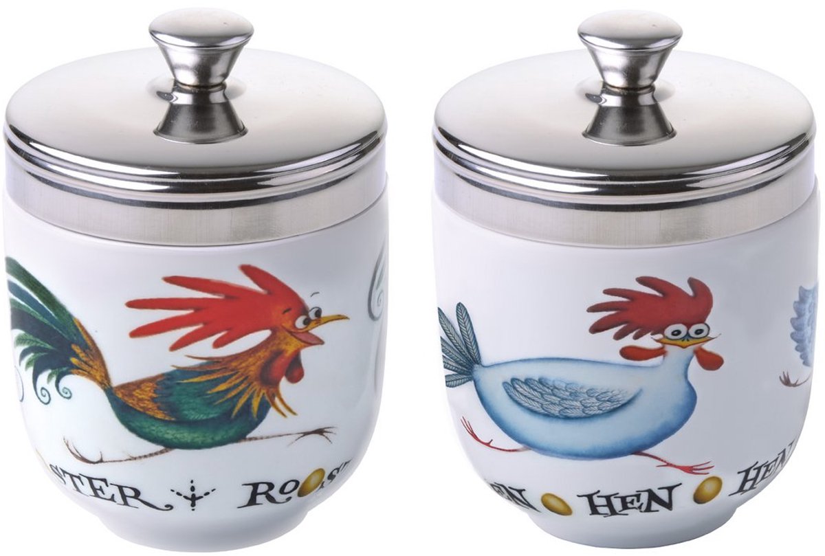 Clare Mackie set van 2 chasing chickens coddlers eierkokers -Leuk voor bij het ontbijt - Pocheren - Gepocheerde eieren - Makkelijk gepocheerd ei - Traditioneel