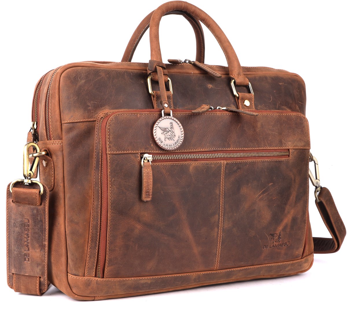 DE LAMASSU® (Aiden) Leren Laptoptas 16 Inch – Echt Leer – Met Organizer & Trolleyband – Slanke Premium Business Tas Unisex