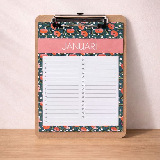 Verjaardagskalender A5 op klembord – Staand en hangend – Vrolijke prints per maand – Stevig beschrijfbaar papier