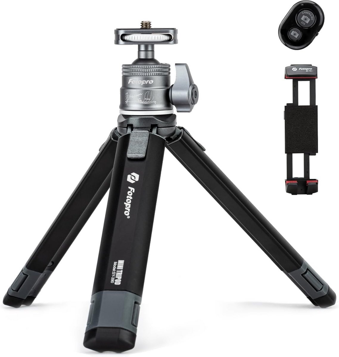 Verstelbare Mini Camera & Telefoon Statief met Balhoofd en Bluetooth Afstandsbediening