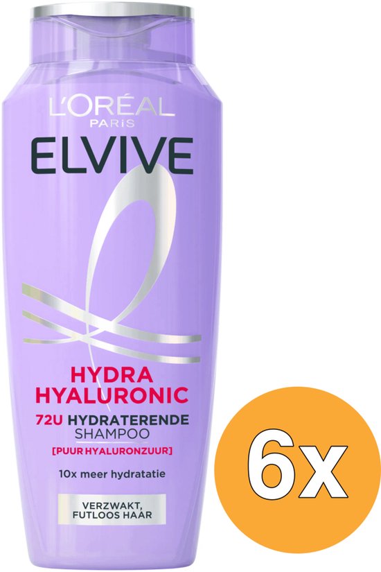 L'Oréal Paris Elvive Hydra Hyaluronic Shampoo - Haarverzorging voor verzwakt, futloos haar - 10x meer hydratatie - Shampoo voordeelverpakking - 6x 250 ml