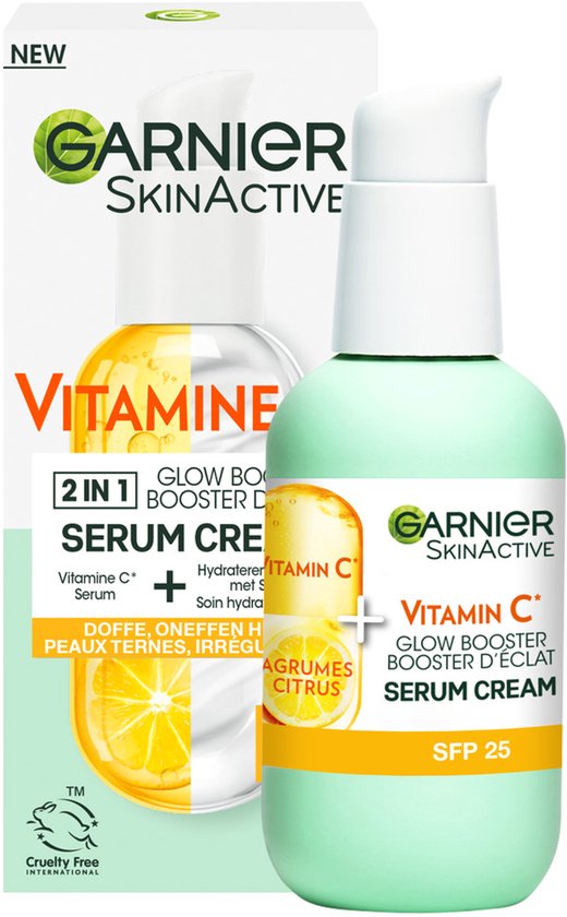 Garnier SkinActive - Glow Booster Serum Cream met Vitamine C* en SPF 25 - 2-in-1 serum & crème - Serum Vitamine C* - Hydrateert & Laat Stralen - 50ml