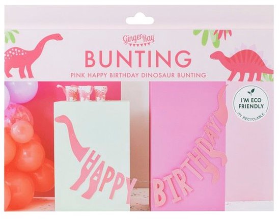 Guirlande ' Happy Birthday' Dinosaurus Rose - 1,4 Mètre