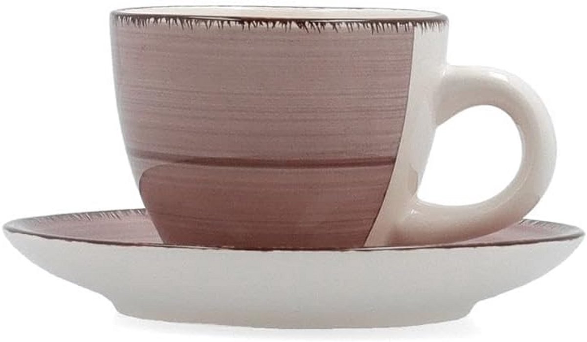 Ronde Keramische Kopjes met Schoteltjes - 6 Stuks - Pink