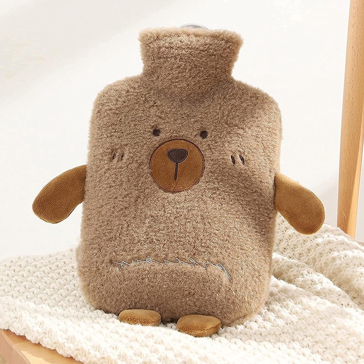 Warmwaterkruik met dierenprint fleece hoes - 2 liter - Warmtekussen voor kinderen - Verlicht nek- en schouderpijn