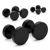 Set van 4 zwarte, ronde, metalen oorbellen in verschillende maten.