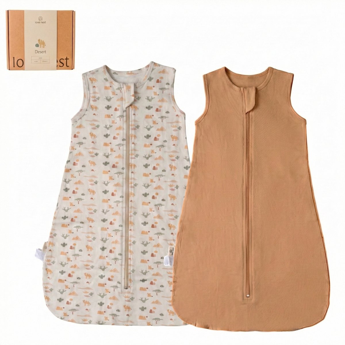 Love Nest Slaapzak Baby Zomer - 1.0 TOG - 67cm - Set van 2 - Baby Slaapzak Desert - te combineren voor 4 seizoenen of winter