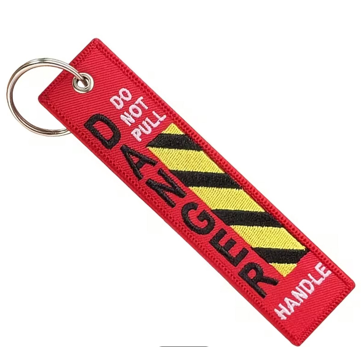 Sleutelhanger Danger Tag – Rode Geborduurde Sleutelhanger – Luchtvaart Stijl – Voor Sleutels & Tas