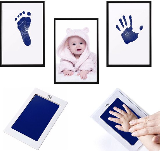 JGR - Baby handafdruk - Baby voetafdruk - Blauw -Set - Baby Art - Kraamcadeau - Babyshower Cadeau - Inktafdruk - Pootafdruk Hond & Kat - Inclusief beschrijving Nederlands/Engels van Merkloos — afbeelding 3