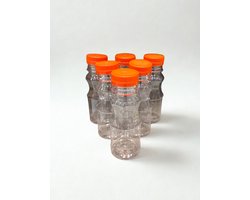PET Flesjes 250 ml met Oranje Dop – BPA-vrij – 75 Stuks – Inclusief Doppen – Transparant – Voor Water, Sap & Dranken