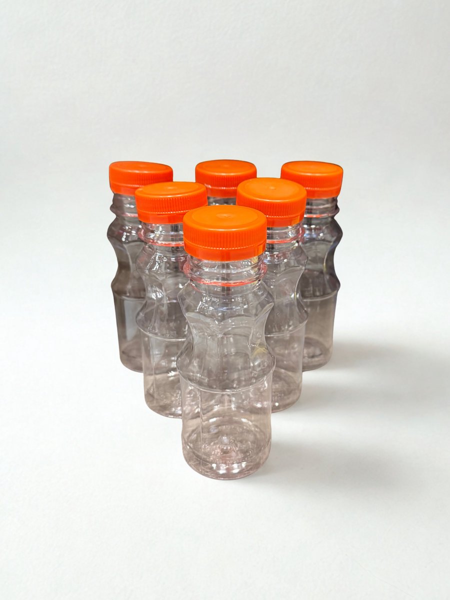 PET Flesjes 250 ml met Oranje Dop – BPA-vrij – 75 Stuks – Inclusief Doppen – Transparant – Voor Water, Sap & Dranken