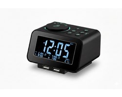 Homebay - Digitale Wekkerradio - Netstroom - 2x USB Oplader - Dimbaar Display - Natuurgeluiden - Zwart