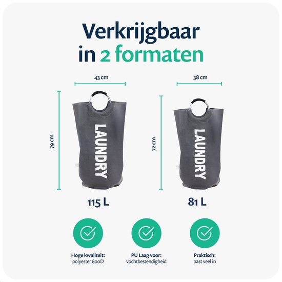 Wonair Wasmand – Waszak – Opvouwbaar – 115L – Donkergrijs