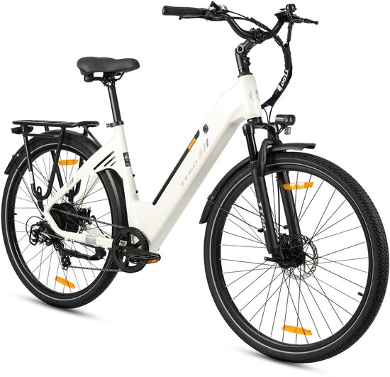 Elektrische Fiets TTGO C3 - 36V 18AH Accu - Actieradius Tot 120 Km - Aluminium Lage Instapframe - 28×2.0 Inch Wielen - Shimano 7 Versnellingen - Mechanische Schijfremmen - LCD Display - Elektrische Stadsfiets - Wit