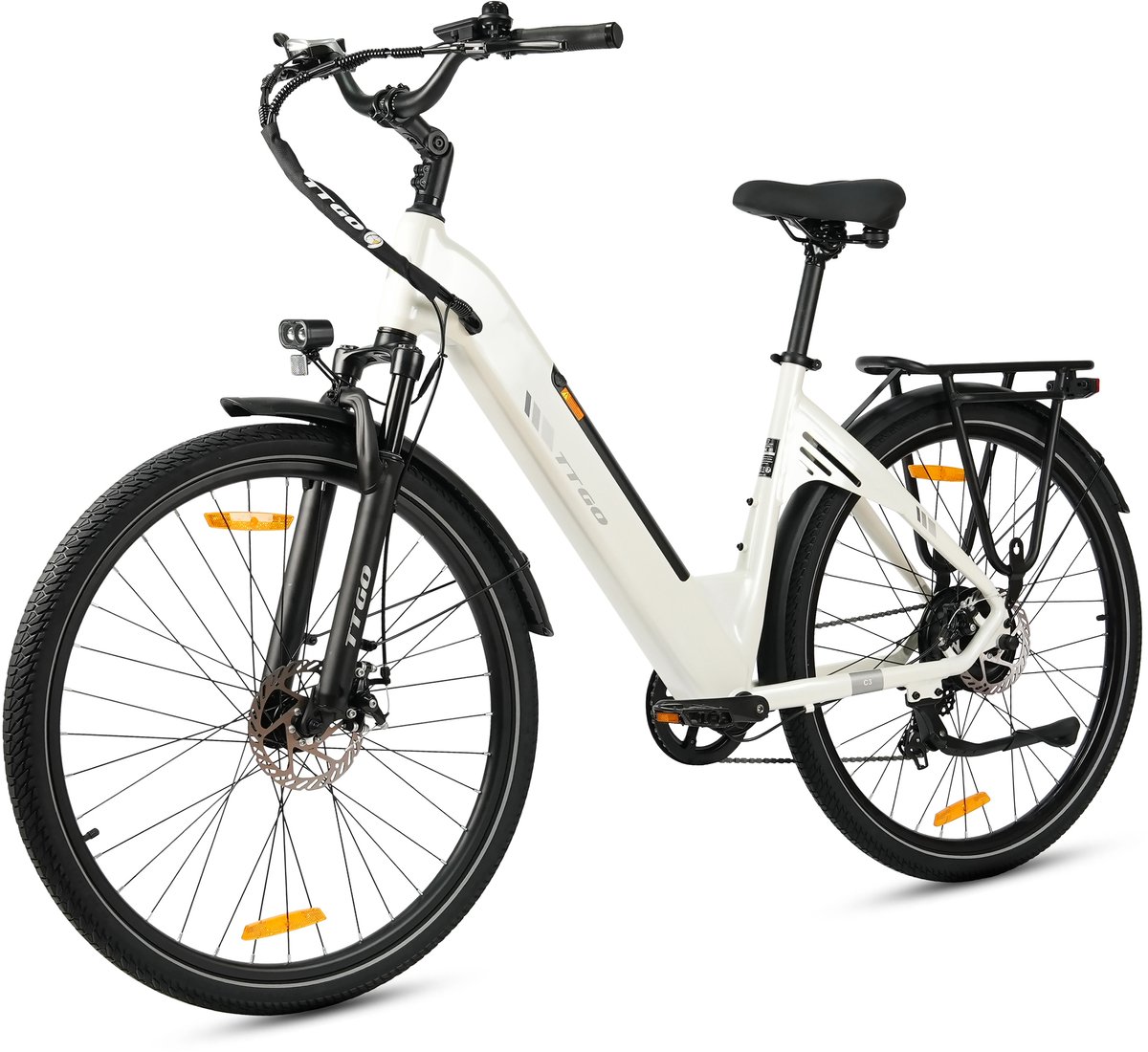 Elektrische Fiets TTGO C3 - 36V 18AH Accu - Actieradius Tot 120 Km - Aluminium Lage Instapframe - 28×2.0 Inch Wielen - Shimano 7 Versnellingen - Mechanische Schijfremmen - LCD Display - Elektrische Stadsfiets - Wit thumbnail 2