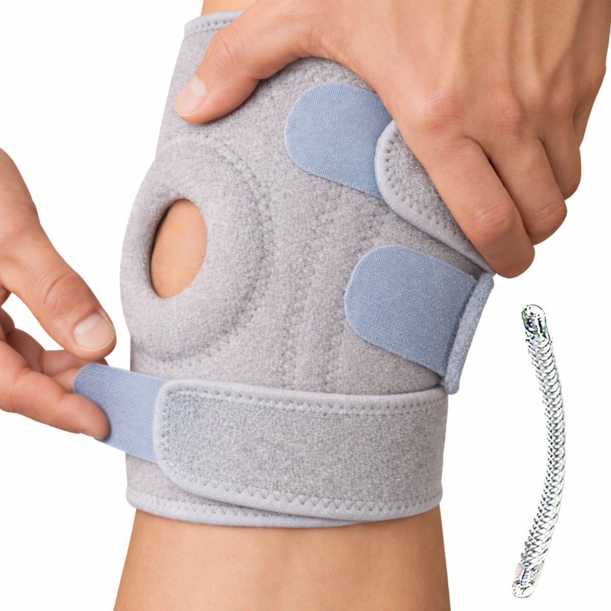 Kniebrace – Verstelbare Kniebandage – Patellabrace voor Heren / Dames – Ondersteuning bij Patella Blessures, Artrose & Meniscus – Verstelbare pasvorm – Comfort & Stabiliteit – Knieband – Grijs