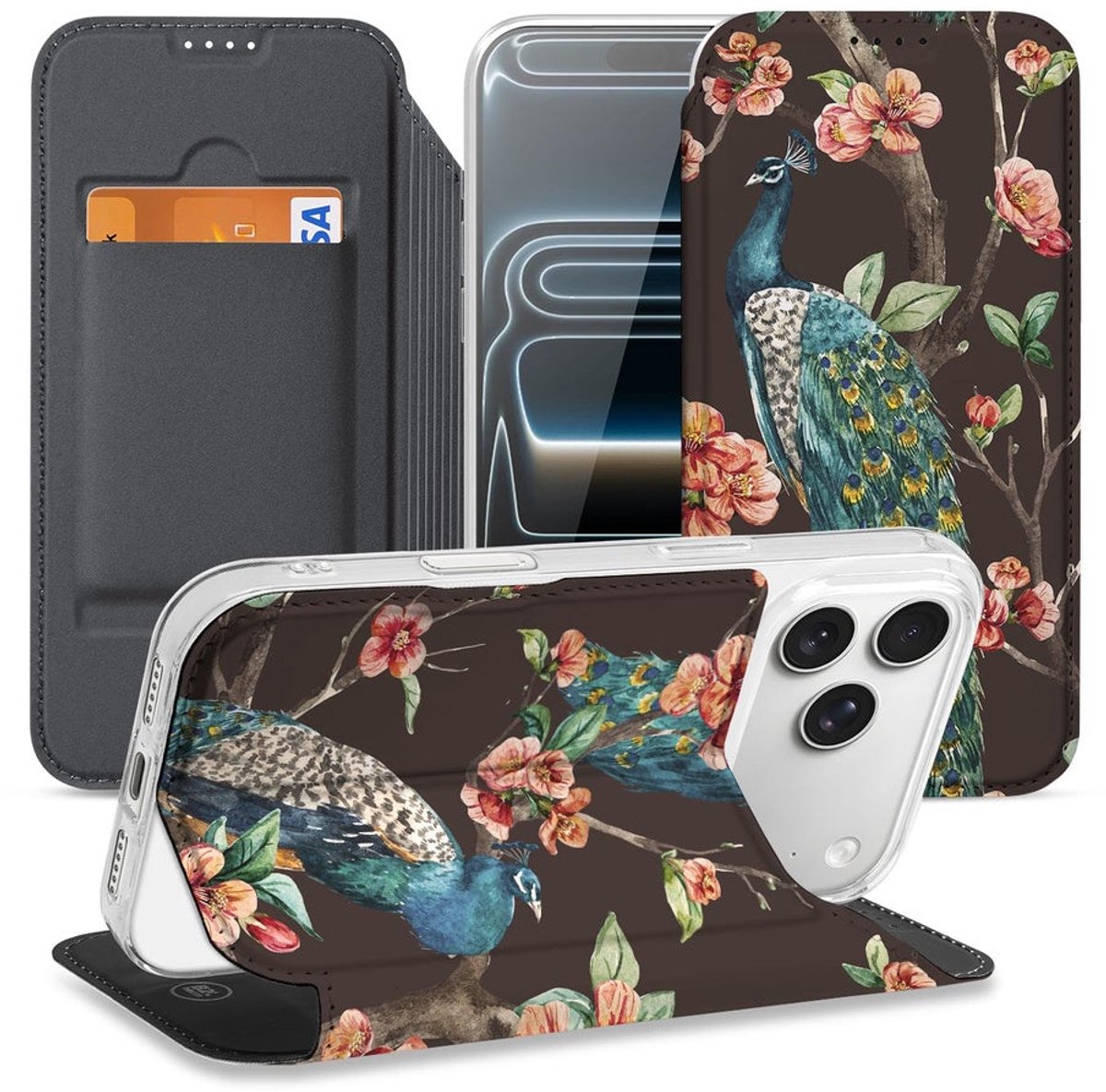 Book Cover Apple iPhone 17 Pro Max Pauw met Bloemen