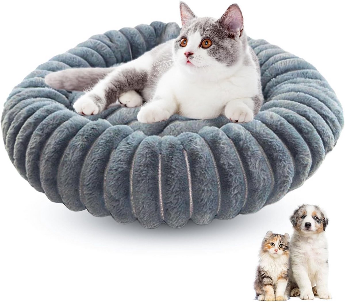 Ronde Donut Kattenmand met Kalmerend Effect Wasbaar Donkergrijs