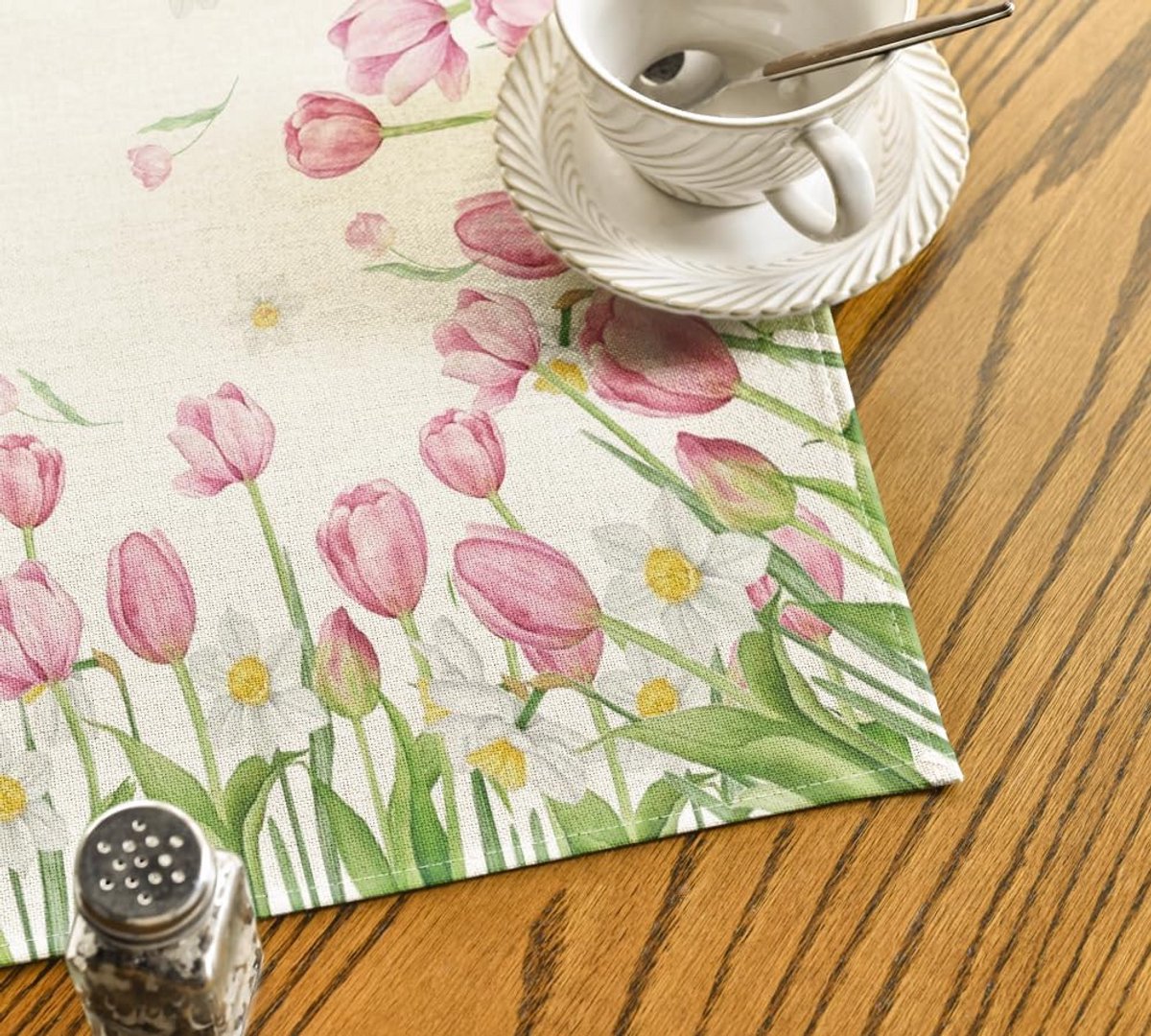 Tafelkleed 85x85cm met Roze Bloemen en Tulpen - Sfeervolle Keukendecoratie