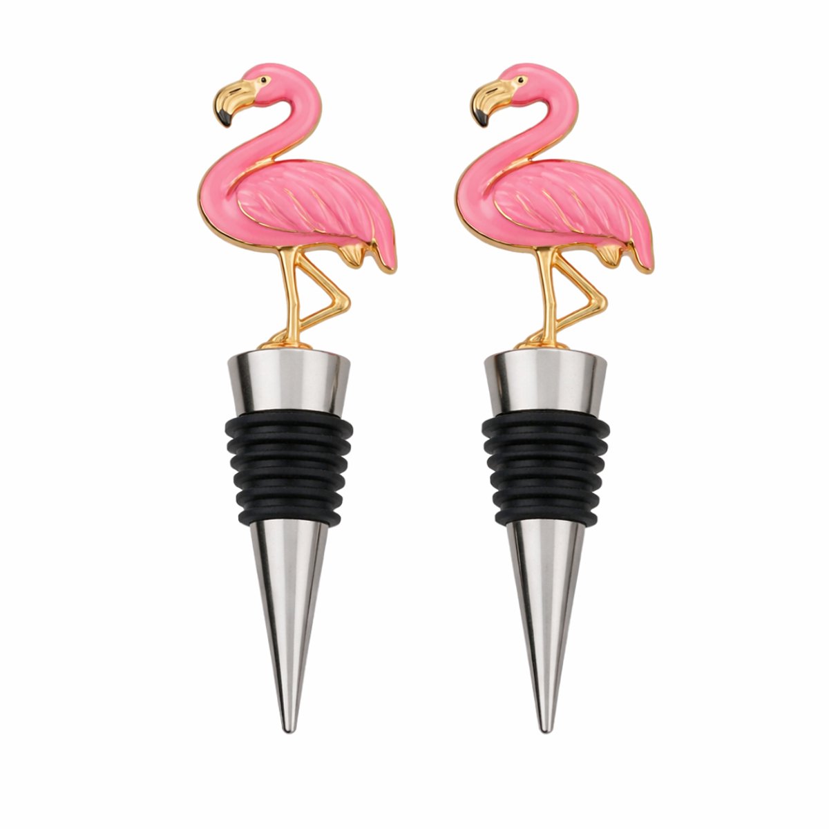 Wijnstoppers Veldman Living - RVS Wijnstoppers - Zilverkleurige flamingo wijnstoppers 2 stuks
