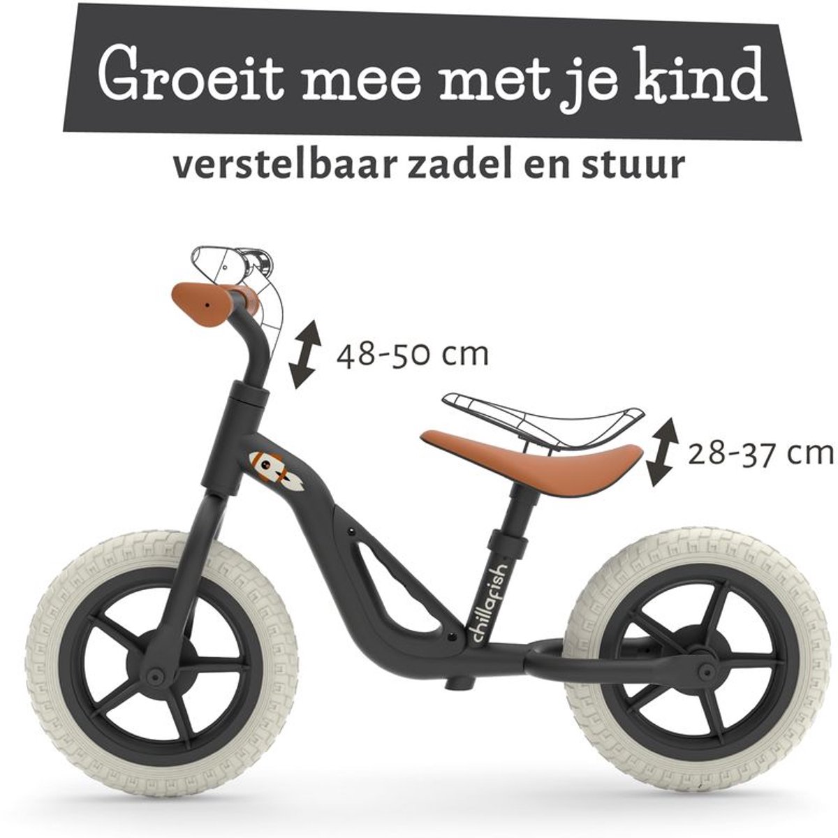 Chillafish Loopfiets 2 jaar - Lichtgewicht met verstelbaar zadel en stuur - Zwart - Loopfiets voor jongens en meisjes tot 4 jaar met handvat om te dragen en anti lek banden - Model Charlie — afbeelding 2