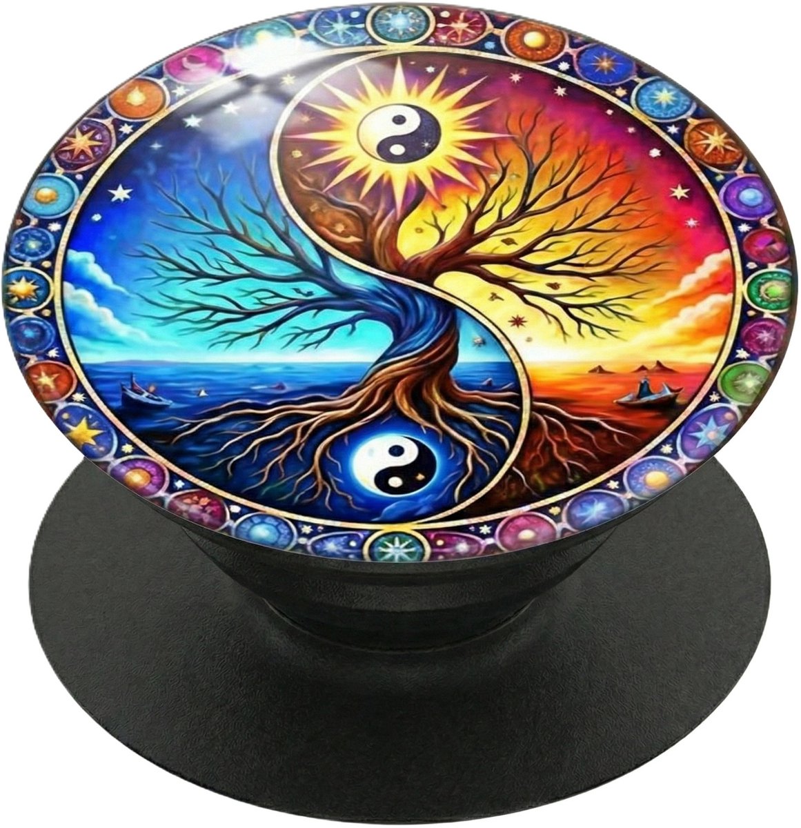 Mj Joys® - Phone Grip - Universele Verstelbare Phone Socket - Telefoonbutton - Telefoonaccessoire - Geschikt voor de meeste Smartphones en Cases - GSM Tablet Houder - Yin Yang Multicolour