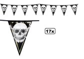 17x Vlaggenlijn punt Skull 400cm - Piraat vlaggen piraten vlaglijn Pirates doodshoofd