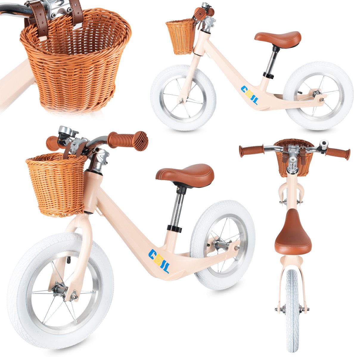 COIL Loopfiets met Rieten Mand – Kinder Loopfiets met Verstelbaar Zadel & Lekvrije Banden – 12 inch wielen - Stijlvol, licht en veilig - Vanaf 2 Jaar - Oranje
