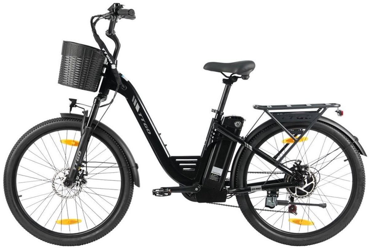 26-inch Elektrische Fiets - Motor 250W - 36 V 18 Ah accu - elektrische stadsfiets en e-Dutch bike met - Aluminium frame - maximaal bereik 120 km - Shimano 7 versnellingen - LCD-display -Waterdicht -Zwart
