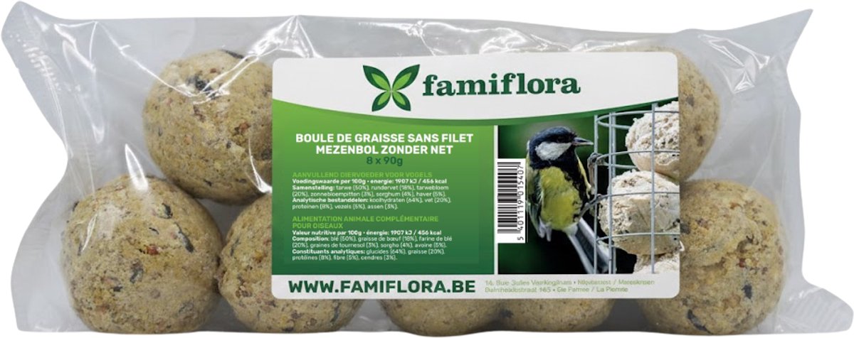 Famiflora Set van 128 mezenbollen zonder netje - 16x8 (90g per vetbol) - Zonder netje voor veilige consumptie en minder plastic afval
