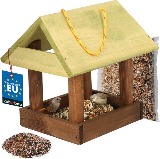 KOTARBAU Mangeoire Oiseaux à Suspendre - Bois - 27x20x24 cm, Brun Vert