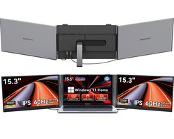 Blackview Hibook6-N150 Laptop (16G+512G) + DCM8 15,3" Dubbele Draagbare Monitor Set, Professioneel Creatie & Kantoor Accessoires (Laptop Tas/Muis/Toetsenbordstickers, Grijs)